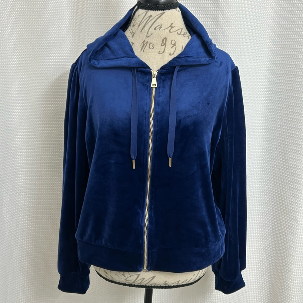 Magashoni Full Zip Hooded Casual Jacket Royal Blue Velour